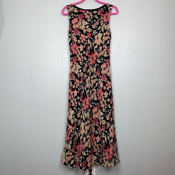 Charter Club Silk Floral Print Round Neck Sleeveless Maxi Dress Black Size 8 - Picture 2 of 9